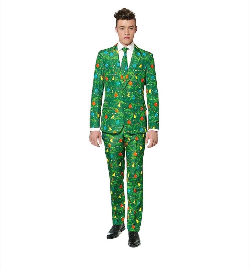 Suitmeister Christmas Tree Lights Suit Green Holiday Blazer Pants Tie Set XL